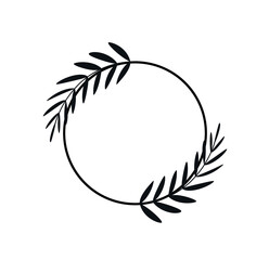 Wall Mural - simple geometric flower frame. symmetrical round icon or border decorated with plant branches. desig