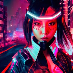 Wall Mural - portrait of a sci-fi cyberpunk warrior. high-tech futuristic man from the future. the concept of vir