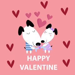 Poster - Flat illustration of Cute Animals Valentine suitable for kid design