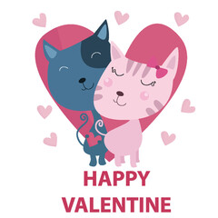 Poster - Flat illustration of Cute Animals Valentine suitable for kid design