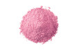 Top view of Pink fruity protein powder isolated on white background.