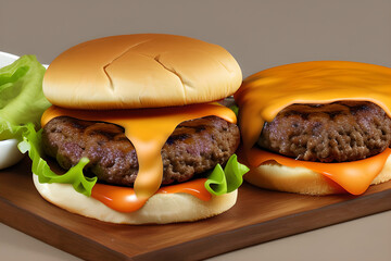 hot cheese burger double meat ai generative 