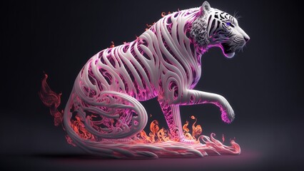 artistic white and red tiger on white background and fire