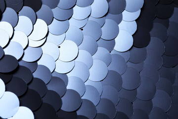 Wall Mural - Texture of beautiful silver sequins as background, closeup