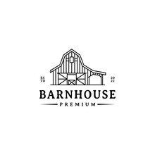 Vintage Retro Barn House Logo Design With Line Art Style