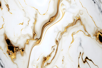 Sticker - White and gold marble background. Luxury marble texture. Elegant abstract background. Generative AI.