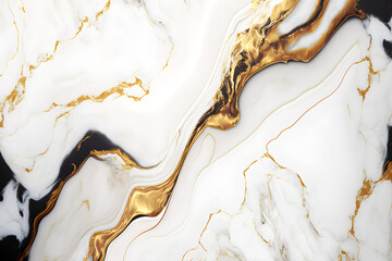 Poster - White and gold marble background. Luxury marble texture. Elegant abstract background. Generative AI.