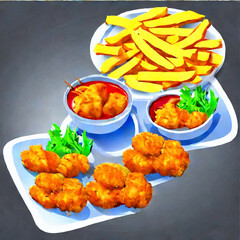 Sticker - Chicken Nuggets mit Pommes Frites