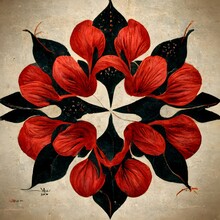 Repeating Pattern Ancient Painting Red Black Floral 