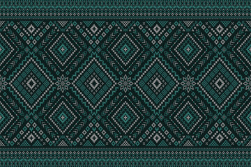 Green Cross stitch colorful geometric traditional ethnic pattern Ikat seamless pattern border abstract design for fabric print cloth dress carpet curtains and sarong Aztec African Indian Indonesian 