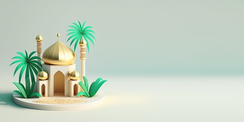 Wall Mural - 3D Mosque Illustration for Ramadan Greeting