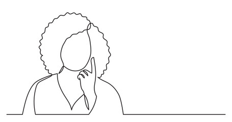 Fototapete - continuous line drawing vector illustration with FULLY EDITABLE STROKE of young woman with afro hairstyle thinking finding solutions solving problems