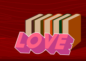 Poster - Love word on a book, cartoon vector illustration.