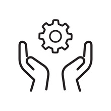 Skill Ability Icon. Skilled Employee. Gear And Hand Symbol Of Talents Abilities. Leadership Capability, Competency Outline Style. Editable Stroke Vector Illustration Design On White Background. EPS 10