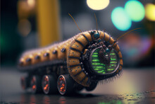 Macro Photography Caterpillar Sci-fi. Generative AI