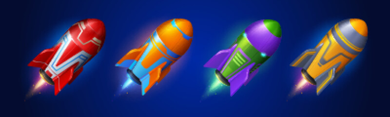 Wall Mural - launch spaceships, rockets to outer space. concept of business startup, idea, futuristic technology.