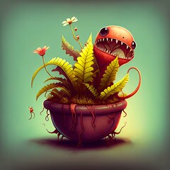 Cute Adorable Plant Monster Holding a Delicious Cup of a Favorite Hot Beverage Like Coffee, Tea, Cocoa (Generative AI)