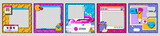 Fototapeta  - Set of retro 90s software frames isolated on transparent background. Vector illustration of old computer interface windows with emoji, heart, trash bin, message, error warning icons. Vaporwave design