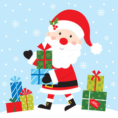 Sticker - christmas greeting card santa claus and christmas gifts