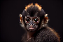 Portrait Of  A Baby Vervet Monkey On A Black Background. Generative Ai