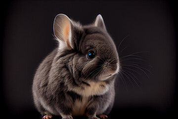 Wall Mural - Portrait of  a baby chinchilla on a black background. generative ai