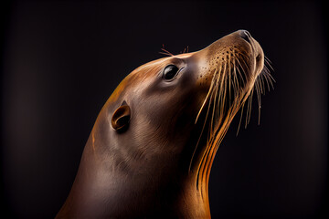 Wall Mural - Portrait of  a seal on a black background. generative ai