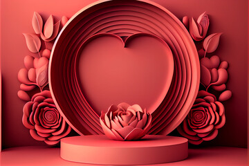 Wall Mural - Empty valentine's day Podium for advertising and mock-up for your commercial. generative ai