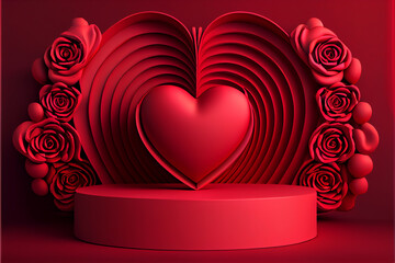 Wall Mural - Empty valentine's day Podium for advertising and mock-up for your commercial. generative ai