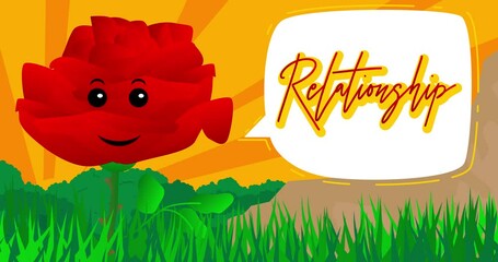 Poster - Red Flower saying Relationship with speech bubble. Wildflower cartoon animation.