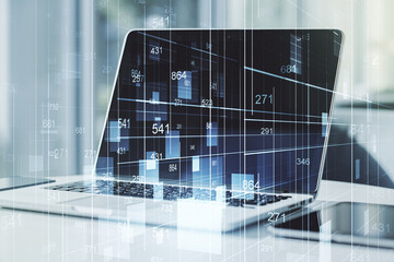 Aufkleber - Double exposure of abstract creative statistics data hologram on computer background, analytics and forecasting concept