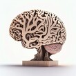 Human brain illustration design made of wood 3d and generative ai