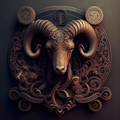 Stunning illustration of ornate Aries, Zodiac sign. Generative art