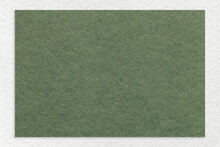 Texture Of Craft Green Color Paper Background With White Border, Macro. Structure Of Vintage Dense Kraft Olive Cardboard