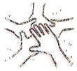 © Arthimedes - Large group of multiracial people gathered together in the shape of hands put together, teamwork concept, top view, on transparent background