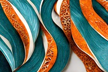 Intricate Wavy Pattern Orange And Turquoise Colors Silver Inlays Mosaic 