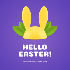 Wall Mural - Easter bunny spring leaves festive holiday 3d social media post design template realistic vector