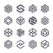 Set of vector logo design template. Black monogram. Hexagon icons.