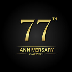 Wall Mural - 77th anniversary celebration with gold color and black background. Vector design for celebrations, invitation cards and greeting cards.