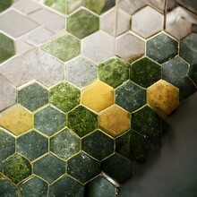 Seamless Pattern Bathroom Hexagon Tile Texture Very Detailed Photorealistic Olive Green Yellow White Colors Unreal Engine Octane Render 