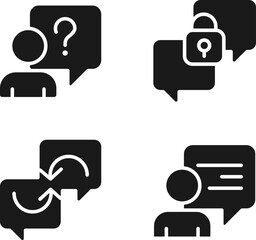 Canvas Print - Speech bubbles for communication black glyph icons set on white space. Speaking symbols. Confidence in communication. Silhouette symbols. Solid pictogram pack. Vector isolated illustration