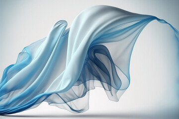 Wall Mural - Smooth flying elegant blue transparent silk fabric cloth on white background
