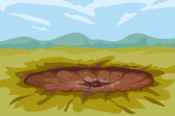 Wall Mural - crater is a trace from the explosion on the ground of a shell, mine, meteor