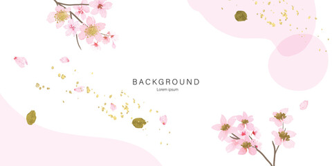 Wall Mural - minimal background in sherry blossom and golden metallic texture gallery wall art vector 