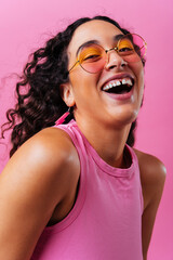 creative studio portrait of beautiful hispanic woman with diastema - cool, modern and unique female 