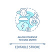 Allow yourself to cool down turquoise concept icon. Resolve conflicts with teen abstract idea thin line illustration. Isolated outline drawing. Editable stroke. Arial, Myriad Pro-Bold fonts used