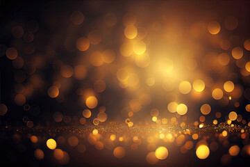 Abstract gold lights bokeh background wallpaper illustration (Generative AI)