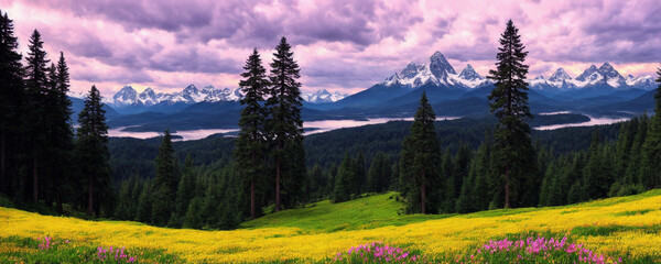 Wall Mural - sunset in the mountains