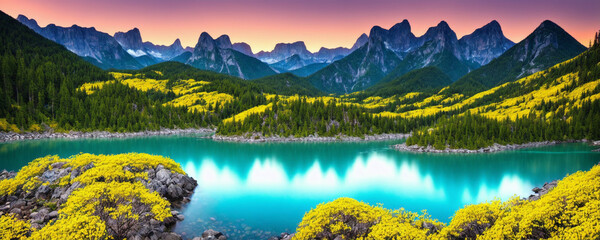 Wall Mural - lake and mountains