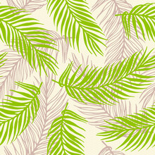 Repeat Jungle Palm Leaves Vector Pattern. Botanical Design Over Waves Texture