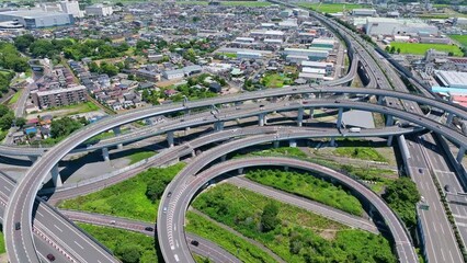 Canvas Print - 高速道路のジャンクション　空撮　旋回